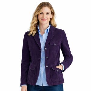 Lands End Corduroy Blazer Womens Sz 12P Brown Button Flap Pockets Ivy League